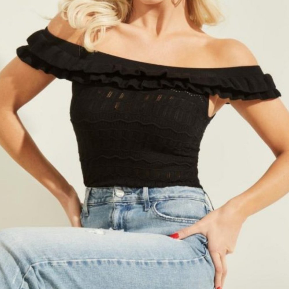 Sexy Guess Nolla off the shoulders pointelle top